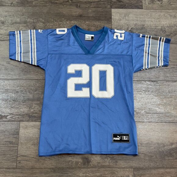 Vintage Puma Barry Sanders #20 Detroit Lions Jersey - Blue/White - Men's Large - Picture 1 of 9